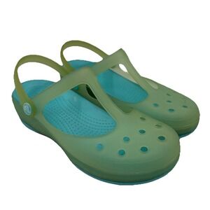 Crocs Carlie Mary Jane Clogs Womens Sz 7 Green Aqua Blue Slip On Shoes‎ T Strap